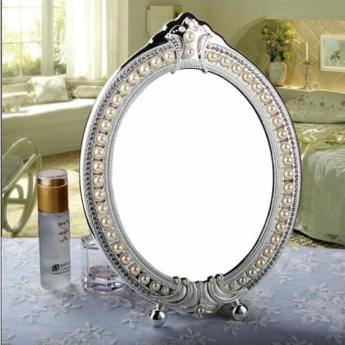 European style desktop mirror embossed jewelry pearl-inlayed espelho decorative metal frame table decorative mirrors 336A