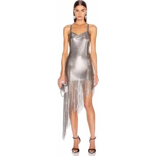 Sexy y2k vintage Backless Metal Sequin Summer Dress Women irregular Beach Slip bodycon Dress club Party ladies dresses Vestidos