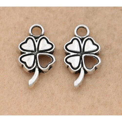 KJjewel Clover Charm Pendant Tibetan Silver Plated Jewelry DIY Making Necklace Accessories Handmade 19x10mm 10pcs/lot