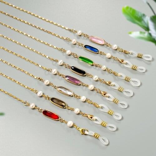 Retro Long Edge Crystal Pearl Glasses Chain Sunglasses Chain Sunglasses Masked Glasses Gold Chain Lanyard
