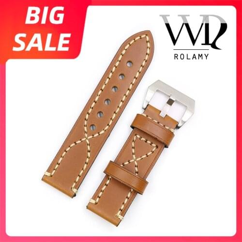 Rolamy 20 22 24 26mm Top Brown Real Leather Watch Band For Zenith Omega Montblanc Panerai Daytona Submariner Tissot Tag Heuer
