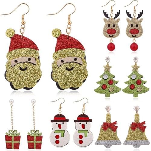 Christmas Earrings Christmas tree Santa Claus Snowflake Bell Deer Elk Bell Santa Claus For Women Earrings Xmas Jewelry Gifts
