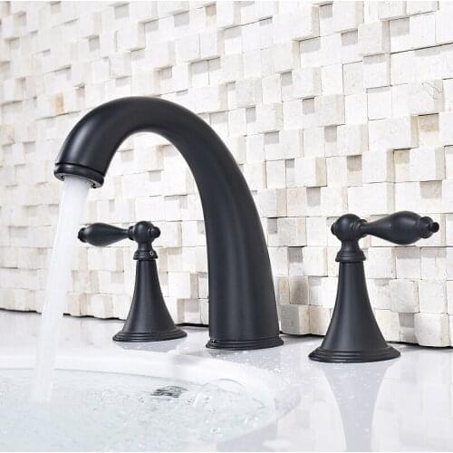 Basin Faucets Bathroom Sink Faucet Black Three Holes Double Handle Luxury Mixer Water Bath Basin Bathtub Taps