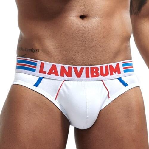 LANVIBUM briefs underwear pull-up cotton low-waisted U convex color large bag mens triangle panties simple large size