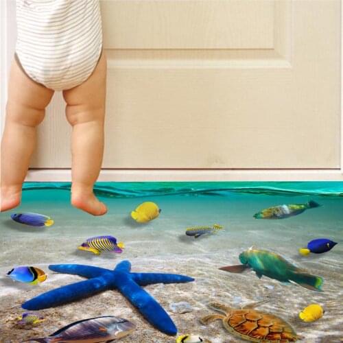 3D Dolphin Floor Stickers Waterproof Bathroom Starfish wall stickers floor sticker tiles For Kids Room decoration 60cmx90cm
