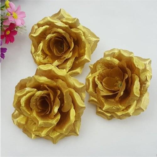 WedFavor 50pcs 8cm 10cm Gold Silver Artificial Wedding Fabric Rose Flower Heads For DIY Hair Garment Flower Ball Accessories