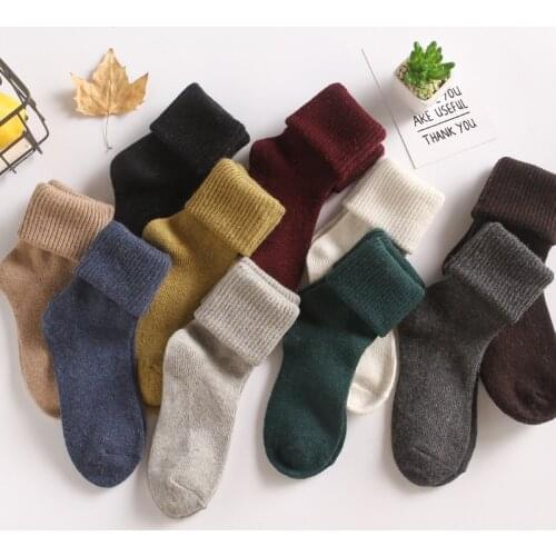Japanese Winter Wool Thicken Warm Socks Women Vintage Solid Piles Of Socks High Quality Elasticity Mid Tube Sock Anklets