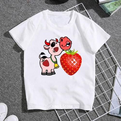 Funny Strawberry Cow Animal Print Tshirt For Girls/Boys Kids Clothes Birthday Gify T Shirt Kawaii Children Clothing T-Shirt