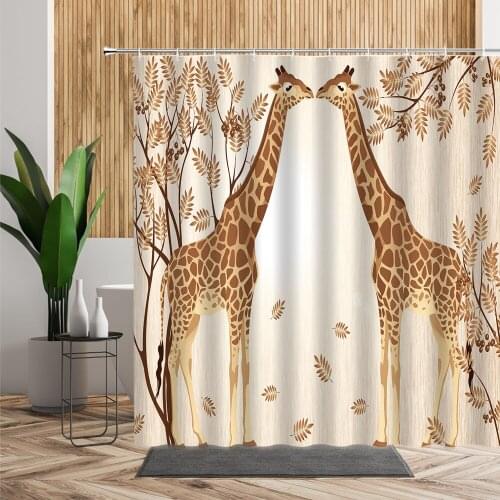 Funny Animal Pattern Bathroom Shower Curtain Cartoon Giraffe Child Home Decors For Bedroom Waterproof Creative Bath Curtains Set