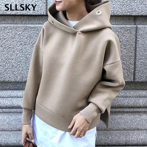 SLLSKY Winter Thicken Warm Women Hooded Fleece Sweatshirts Casual Long Sleeve Side Split Loose Female Outwear Tracksuits 2020