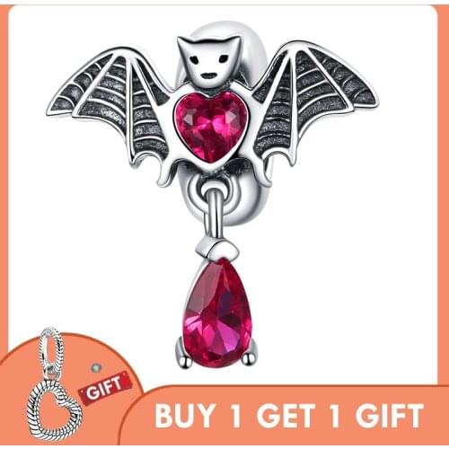 Bisaer Real 925 Sterling Silver Charms Bat Beads For Women DIY Bracelet Bangle Silver Jewelry Making Gift ECC1779