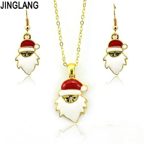 Fashion Santa Claus Jewelry Sets Gold Color Earrings Necklace For Women Sets Jewelry Christmas Decoration Gift