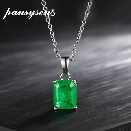 PANSYSEN Solid 925 Sterling Silver Emerald Gemstone Necklace Wedding Anniversary Fine Jewelry Pendant Necklaces Wholesale Gifts