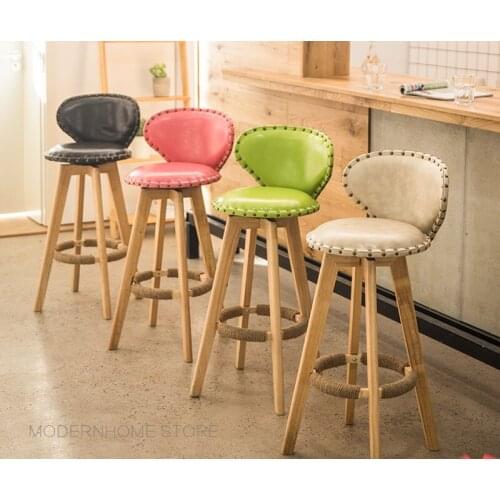 Modern Classic Fashion Popular Loft Nordic Design Solid Wood Pu leather Upholstered soft cover Seat Counter Bar Stool Chair 1PC