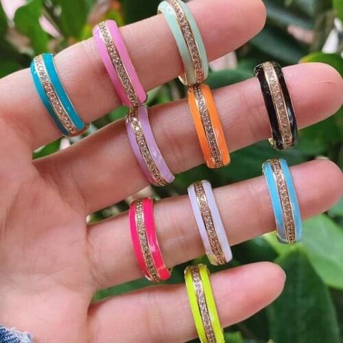 10Pcs Luxury colorful enamel plating micro pave ring, clear cubic zirconia crystal ring jewelry for gift