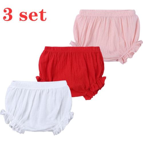 Summer Kids Boys Shorts 3Pcs Set Solid Color Baby Girl Shorts Cotton Linen Bread Short Pants Newborn Bloomers 6Months-4 Years