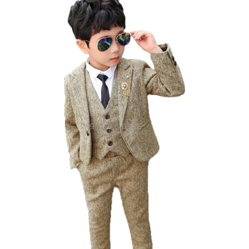 Flower Boys Wedding Suit Children Formal Tuxedo Blazer Vest pants Tie 4Pcs Clothing Set Kids Performance Party Dress Costume