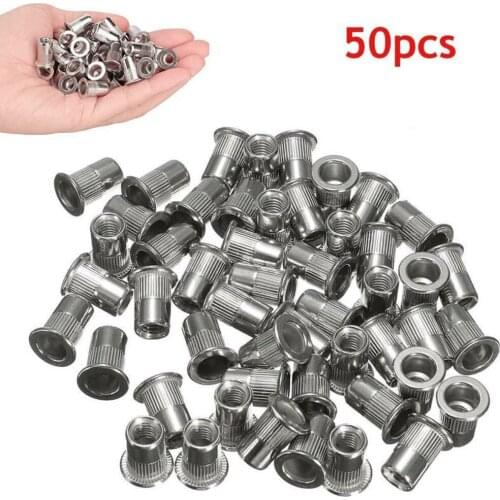 50pcs M6 Thread 304 Stainless Steel Flat Head Rivet Nut Rivnut Insert Nutsert Cap Rivet Nut Riveting Solid