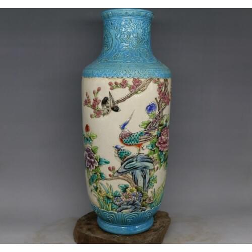 Antique QingDynasty porcelain vase,Pastel flower carved bottle,hand painted crafts,Decoration,Collection&Adornment,Free shipping