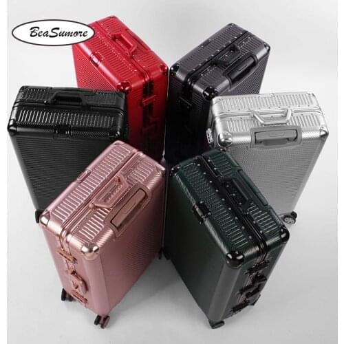 BeaSumore New Weave pattern Rolling Luggage Spinner 100% aluminum frame Trolley Women Men 20 inch Cabin Suitcase Wheels