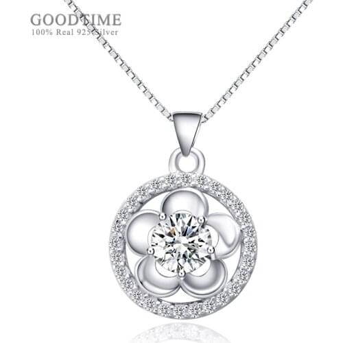 Noble Women Pure 925 Sterling Silver Necklace Round Flower Zircon Pendant Clavicle Chain Fashion Jewelry Accessory Gift