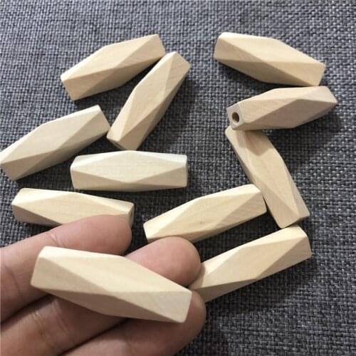 40mmx12mm DIY Natural Wood Beads Cube Hexagon Unfinished Geometric Wood Rectangle Faceted Beads Jewelry Accessories 10Pcs/Lot