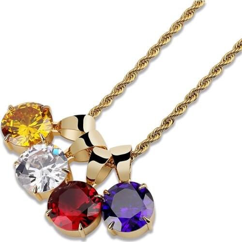 2019 NEW Stainless steel chain collares de moda kolye choker Square Round heart 15MM AAA+ Zircon Pendant necklace women men