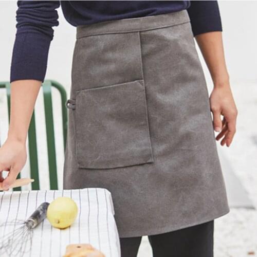 Black Gray Washed Canvas Waist Apron Cotton Straps Barista Bartender Bakery Pastry BBQ Chef Uniform Florist Artist Work Wear K11
