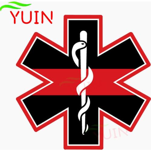EMT Cross Red Line Hard Hat Personality The Tail of The Car Sticker PVC Bumper Decoration High Quality Waterproof Decal 12*12cm