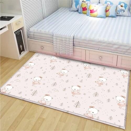 Alfombra Cute Pink Bear Pattern Non-Slip Children Flannel Carpet Baby Carpet Baby Play Mat Children Comfortable Rectangle Carpet