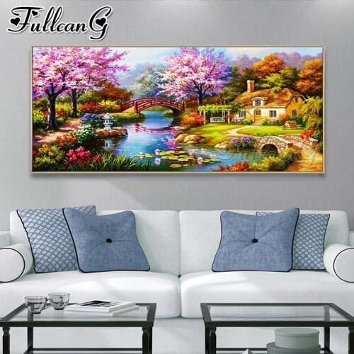 FULLCANG Sakura park cabin scenery large diamond painting 5d diy full square round drill mosaic embroidery sale decor FC3086
