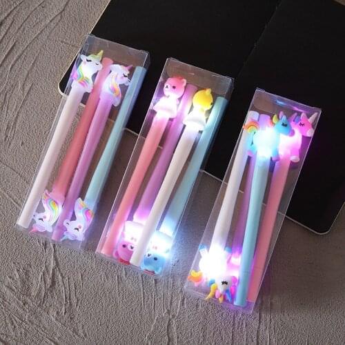 4Pcs/Set Gel Pen Unicorn Luminous Pen Set Stationery Kawaii School Supplies Gel Ink Pen School Stationery Office Suppliers Pen