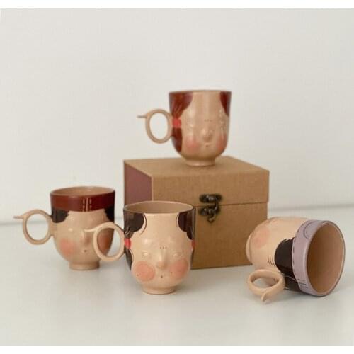 Chinese Ceramic Tea Mug Coffee Cup Jingdezhen Creative Handmade Ethiopian Coffee Cup Set Tazas Europe Milk Tea Cups Girls Gifts