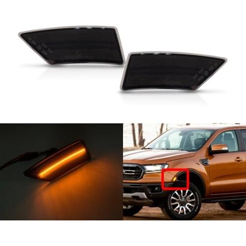 2PCs Euro Style Smoked Lens Led Front Amber Fender Side Marker Lights For Ford Ranger Tremor XL XLT Lariat 2019 2020 2021