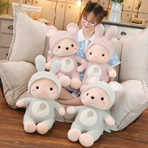 1PC 30/45/55cm Soft Hairy Mouse/Rabbit Plush Toy Rat/Bunny Stuffed Doll Friend Family Doll Kids Lovers Birthday Valentines Gift