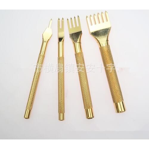 Gold Color 1set 4 Style Leather Craft Hole Punch Tools Kit Convenient Diamond Point Chisel Leather Tools