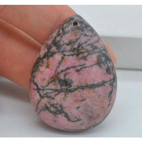 Natural 40x30MM Rhodonite Stone Bead Teardrop CAB Cabochon Hole Jewelry For Gift GEM Pendant 1PCS H157