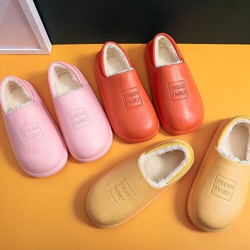 New Women Indoor Water-proof Cotton Slippers with Plush Warm Shoes Non-Slip Couple Dual-Use Cotton Slippers Men Home Shoes
