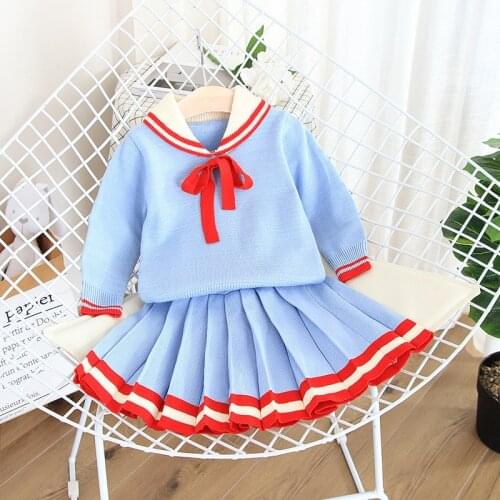 Autumn Baby Girls Winter Clothes Set Blue Color Sweater Shirt&Skirt Clothing Suit Children Warm Sets Christmas knit Kids Suit