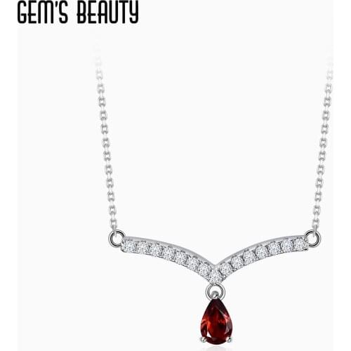 GEMS BEAUTY 925 Sterling Silver V Shape Chevron Necklace Natural Garnet Gemstone Handmade Pendant Necklace For Women Jewelry