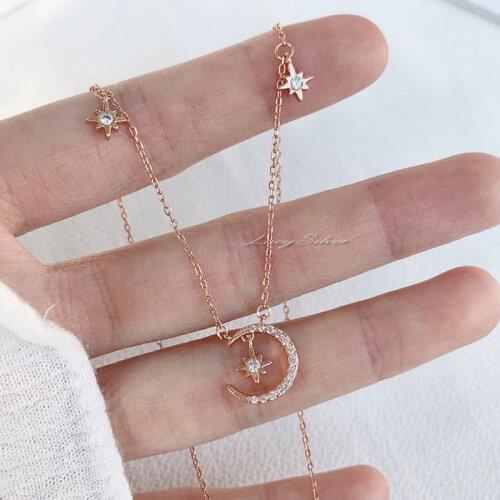 Star Moon Necklace Woman Cute Shining stars and moon Neckchain Necklace BestFriend GIft