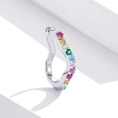 Rainbow Earrings Clip No Ear Hole 925 Sterling Silver Rainbow Color Zircon Wave Clip Earrings Female and Male Gift Jewelry