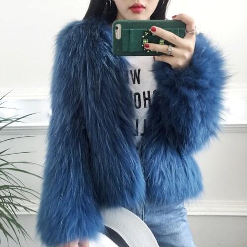 Imported raccoon fur woven fur coat female short paragraph fox fur long sleeve round neck Tide winter new style