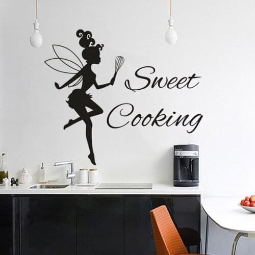 Sweet Coooking Vinyls Sticker Restaurant Dessert Shop Decoration Cooking Fairy Girl Wall Art Decals Custom Texts Kitchen Mural