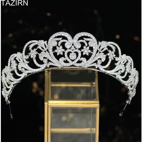 European Crowns Diana Wedding Tiaras Cubic Zirconia Headwear 3A Sweet Princess Bridal Hair Accessories Headdress for Women