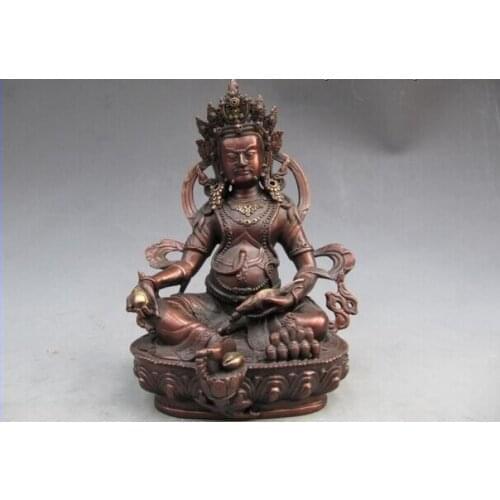 USPS to USA S0757 Tibet Buddhism Pure Bronze Yellow Jambhala Possession of Mammon Buddha Statue