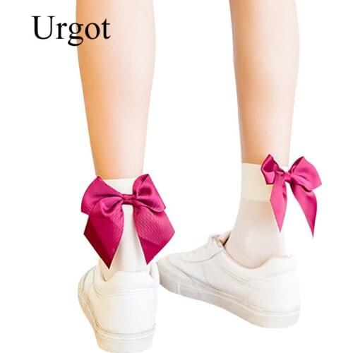 Urgot 4 Pairs Women Socks New Style Big Bow Autumn After The Heel Ribbon Big Bow Short Socks Ladies Girls Ankle Soft Comfy Socks