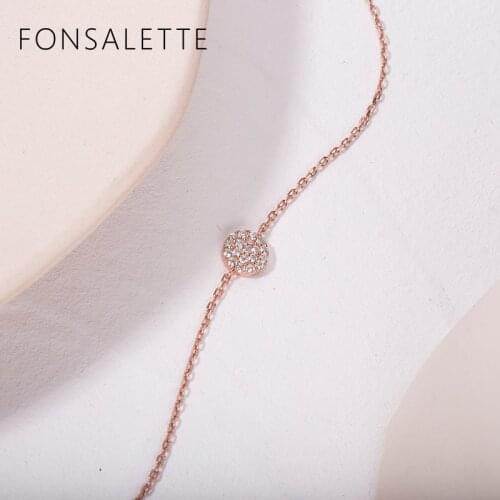 Tiny Disc Bracelet Sterling Silver Cubic Zirconia Female Chain Link Bracelets For Women Delicate Shining Rhinestone Bangles