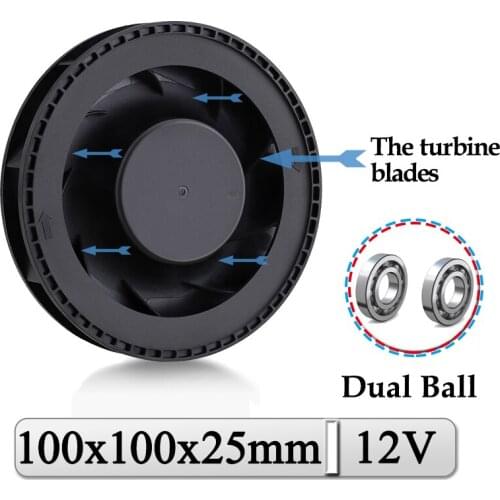 1Pcs Gdstime DC 12V Fan 100mm 100mmx100mmx25mm New Centrifugal Turbo Cooler Fan 10cm 100x25mm Dual Ball Turbo Blower Fan
