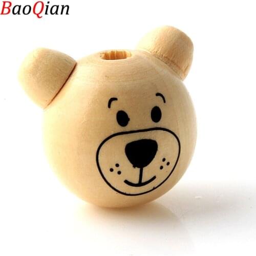 5PCS Lovely Wooden 3D Bear Wood Beads For Jewelry Making DIY Rattle Pacifier Clip 25x29mm